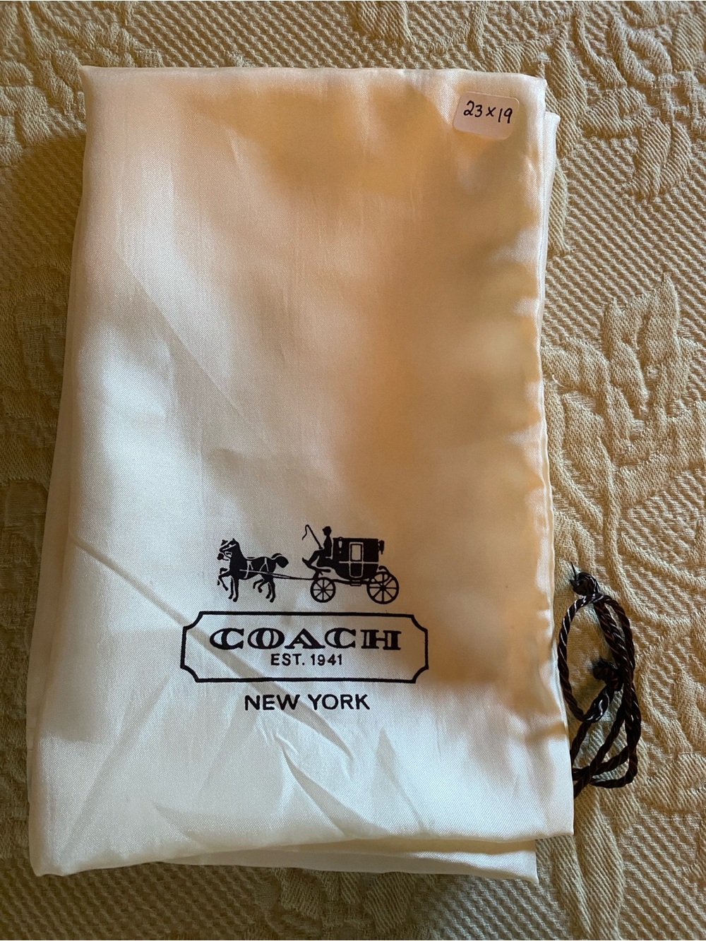 Coach White Drawstring Dust Bag with Horse & Carriage Logo